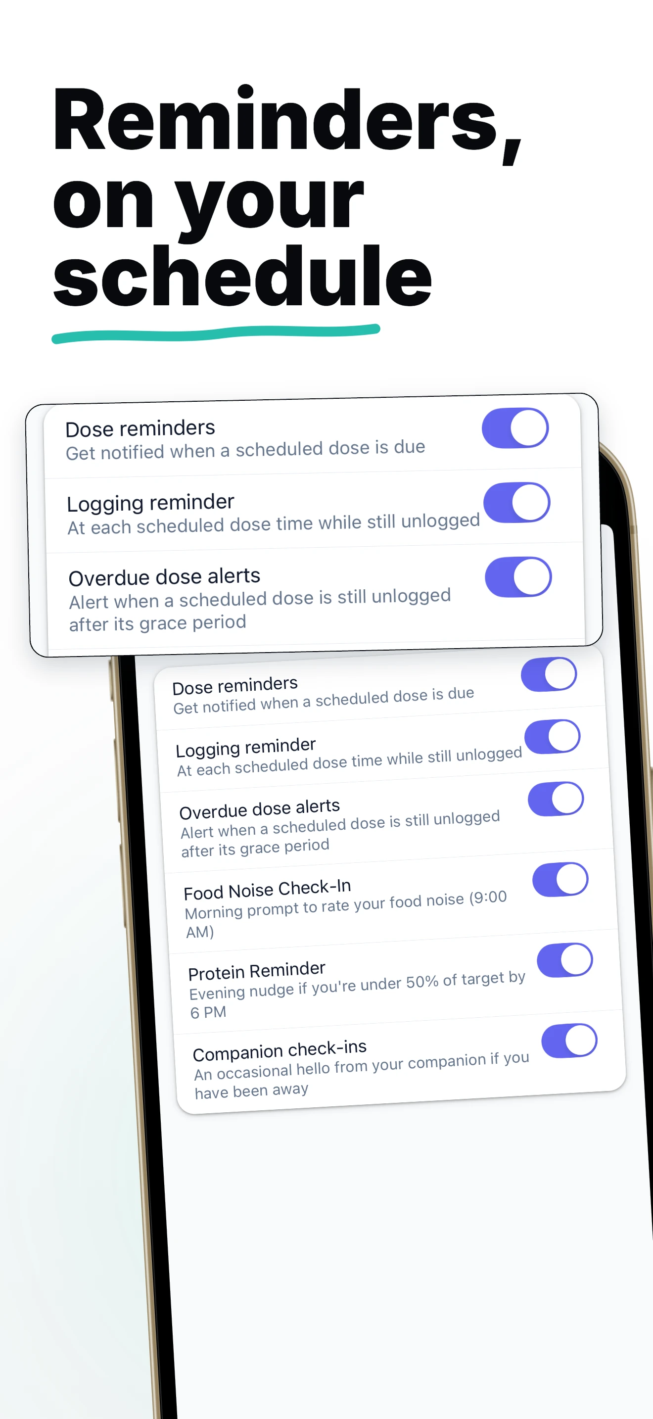Vially notification settings showing dose and companion check-in reminders.
